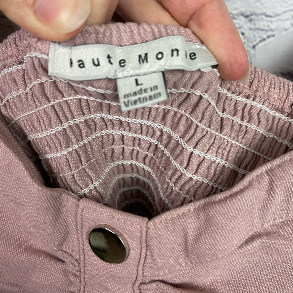 Haute Monde Denim Knit Dusty Mauve Rose Bra Halter Crop Smocked Bustier. Large - Picture 4 of 6